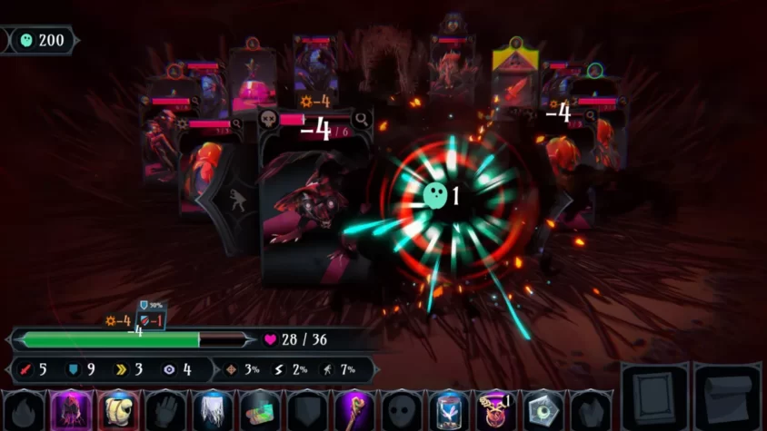 Геймплей игры Ring of Pain с атакой и яркими эффектами на поле битвы