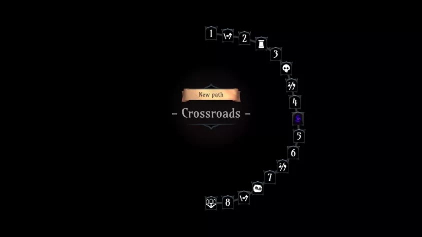 Геймплей игры Ring of Pain с выбором пути на развилке