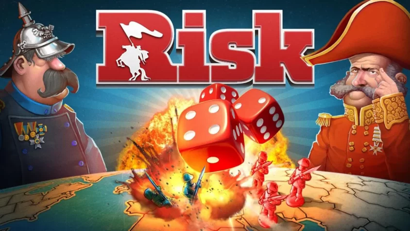 Risk: Global Domination - захватывающее сражение за мировое господство Обложка игры Risk: Global Domination, с красными кубиками и фигурками солдат на фоне взрыва