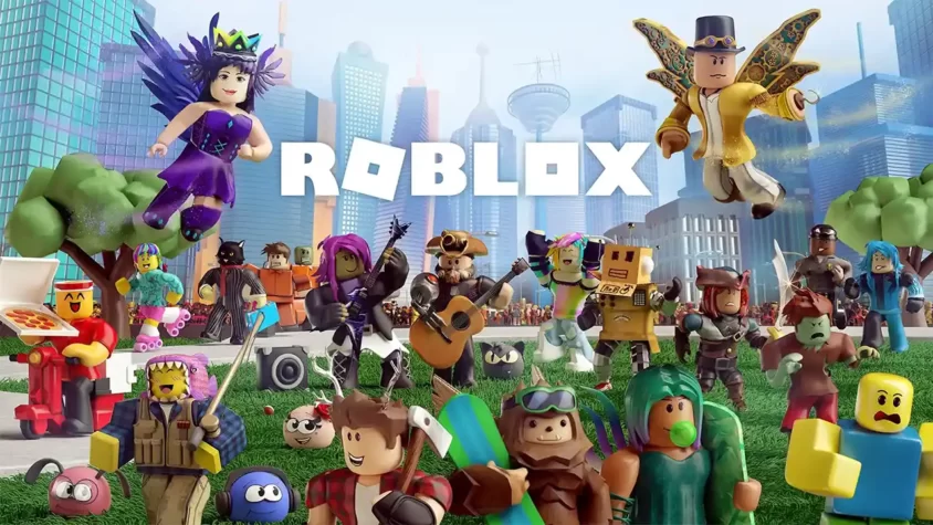 Добро пожаловать в хаос! Обложка игры Roblox с разнообразными персонажами на фоне города.