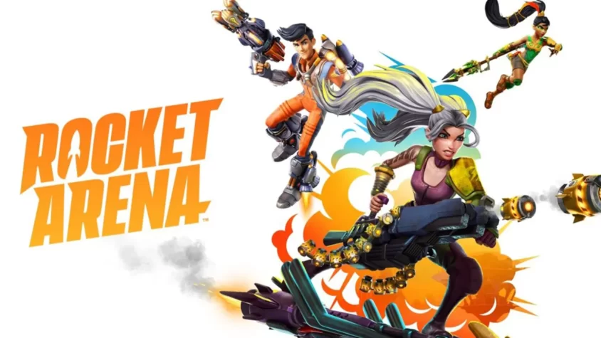 Обложка Rocket Arena Обложка игры Rocket Arena с динамичными персонажами, готовыми к бою