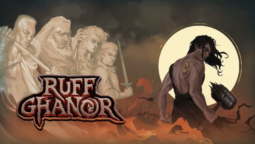 Обложка игры Ruff Ghanor, с персонажами на фоне огненной равнины