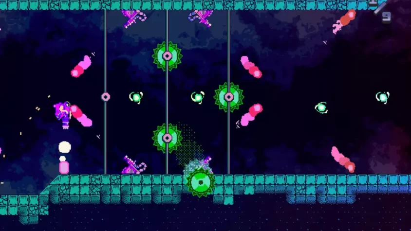 Геймплей RunGunJumpGun — столкновение с врагами и платформами