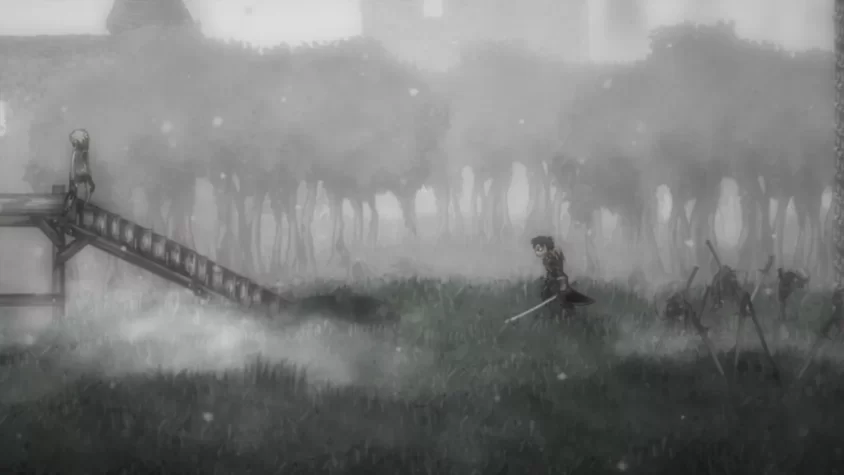 Персонаж идет по мрачному лесу в Salt and Sanctuary