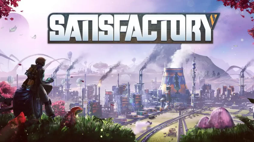Обложка игры Satisfactory: будущее, где техника и природа объединились