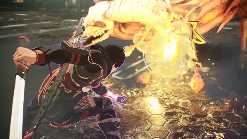 Герой Scarlet Nexus с решительным взглядом