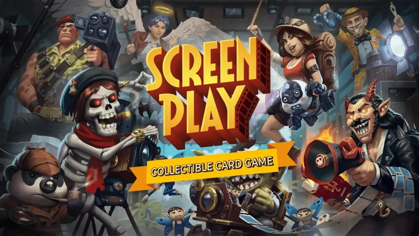 ScreenPlay CCG: Обложка Обложка игры ScreenPlay CCG с яркими персонажами и элементами карточной игры