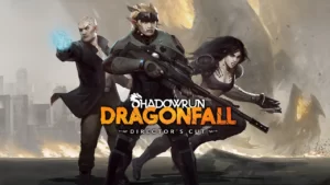 Обложка игры Shadowrun: Dragonfall, персонажи с оружием и магическими способностями