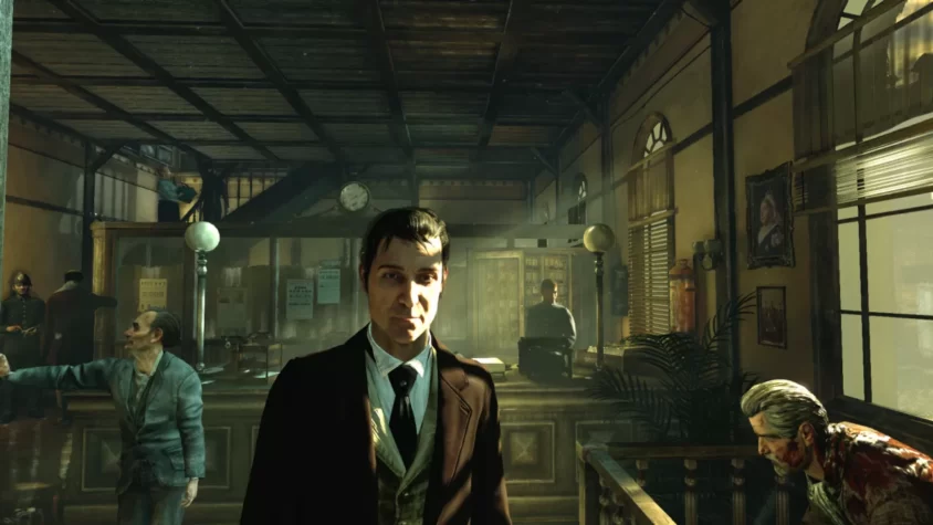 Персонаж Шерлока Холмса в полицейском участке игры Sherlock Holmes: Crimes and Punishments