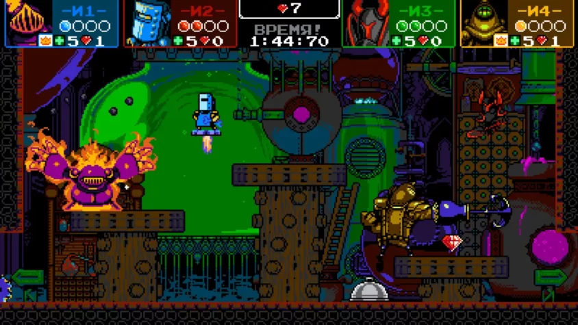 Геймплей Shovel Knight Showdown с несколькими игроками в процессе игры