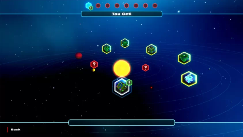 Геймплей игры 'Six Sides of the World' с планетами и загадочными кубами