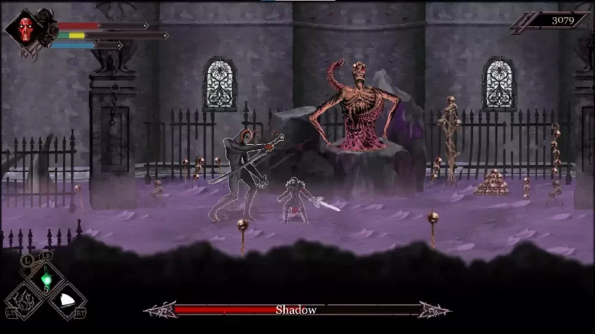 Бой с тенью в Skelethrone: The Chronicles of Ericona — графика в стиле ретро