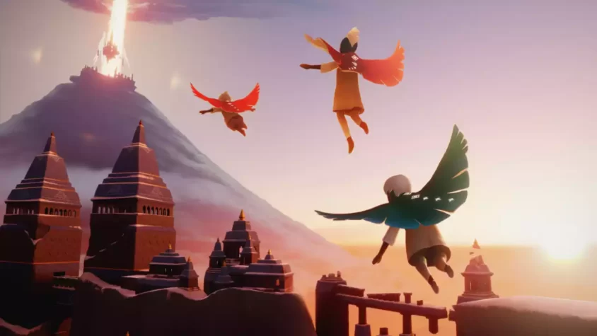 Герой на фоне горы в Sky: Children of the Light