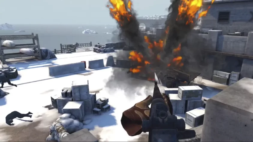 Эксплозия на вражеской базе в игре Sniper Elite VR