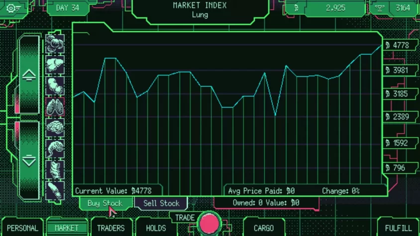 Интерфейс игры Space Warlord Organ Trading Simulator