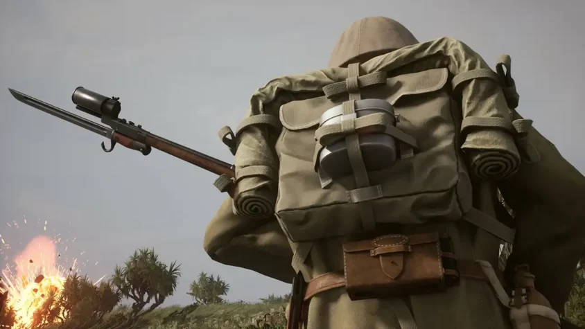 Скриншот игры Squad 44, изображающий солдата с винтовкой