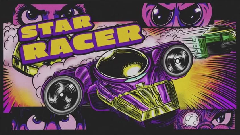 Обложка игры Star Racer с ярким ретро-стилем
