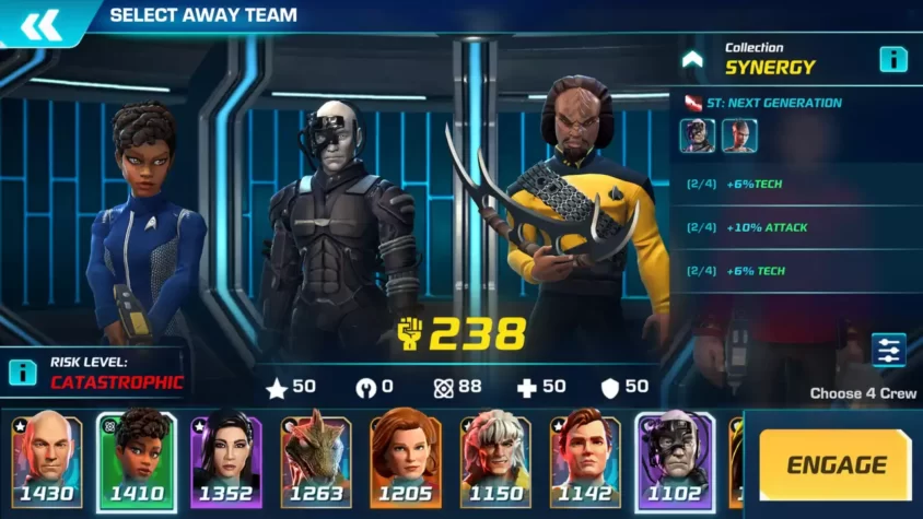 Выбор команды для миссии в Star Trek Legends