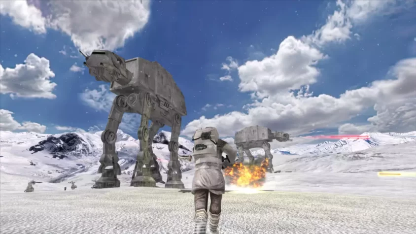 Штурмовик на фоне AT-AT в снежном пейзаже