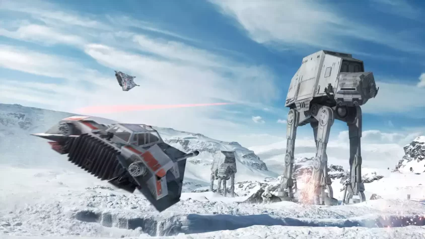 Громкие шаги AT-AT на фоне разрушений