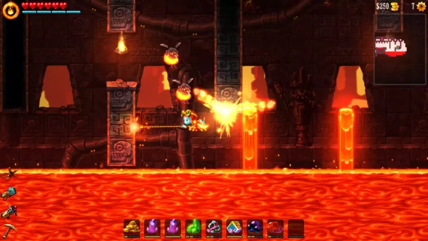 Вулкан и лавовые реки в SteamWorld Dig 2