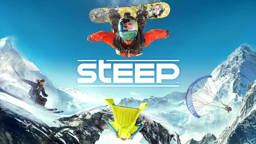 Steep – идеальный выбор для тех, кто хочет почувствовать себя на грани смерти, но в виртуальном мире Обложка игры Steep, где экстремалы парят в воздухе на сноуборде и парашюте, все в духе «давайте падать с горы ради адреналина»