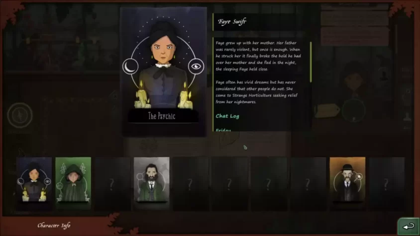 Главный экран игры Strange Horticulture с множеством растений и персонажем на переднем плане