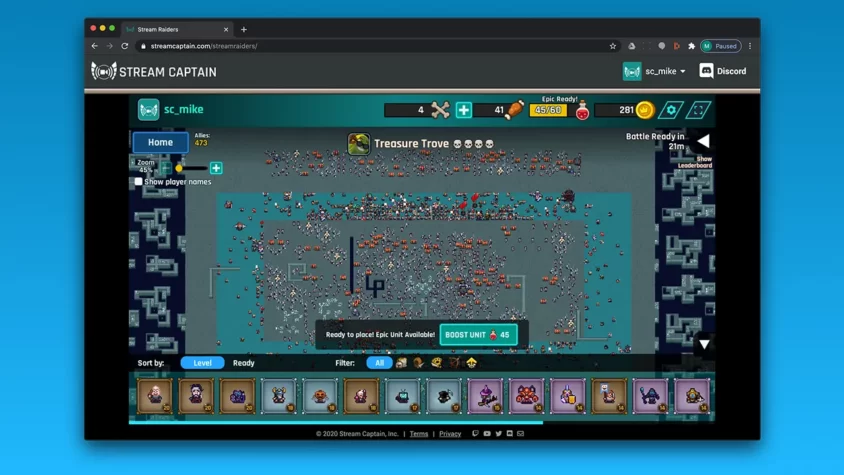 Экран битвы в Stream Raiders