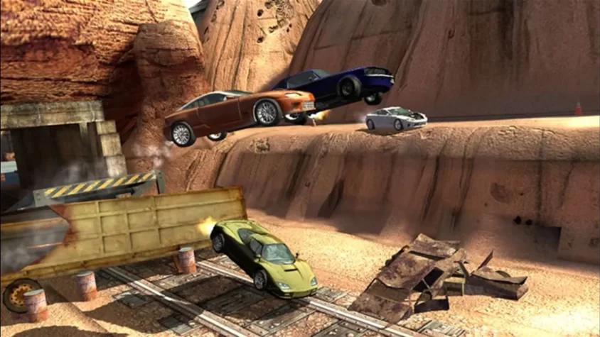 Крутая сцена с прыжком автомобилей в игре Stuntman Ignition