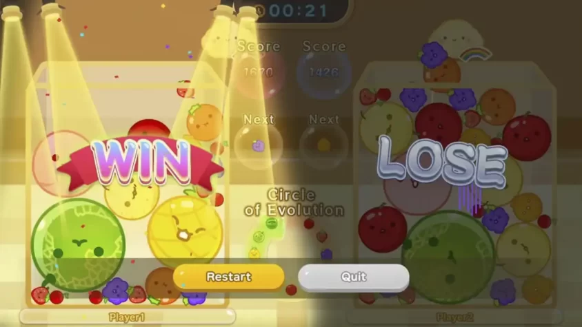 Игровой процесс Suika Game с кругом эволюции