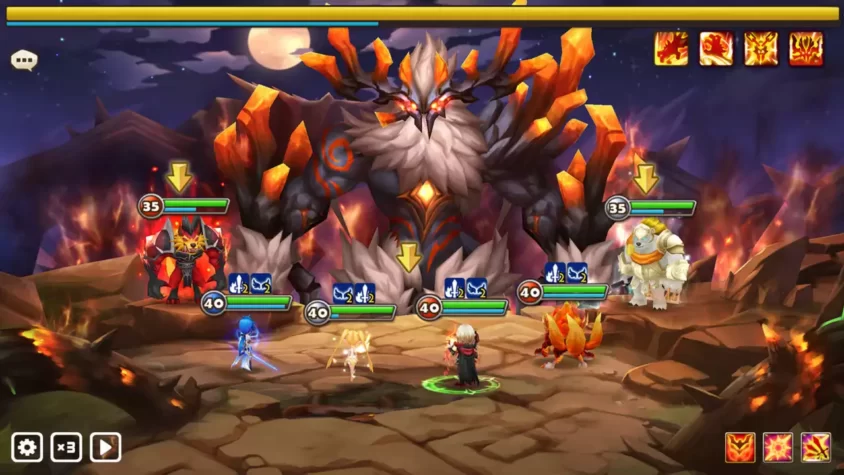Сражение с боссом в Summoners War с огненным элементом
