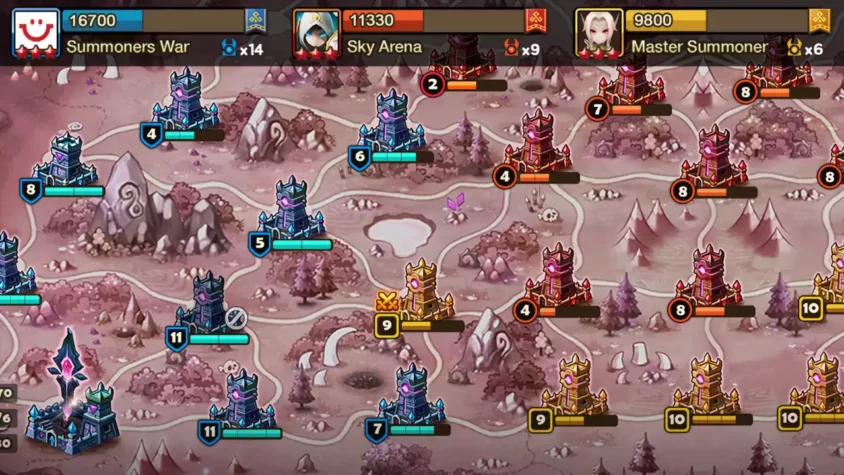 Карты Sky Arena с различными башнями и территориями