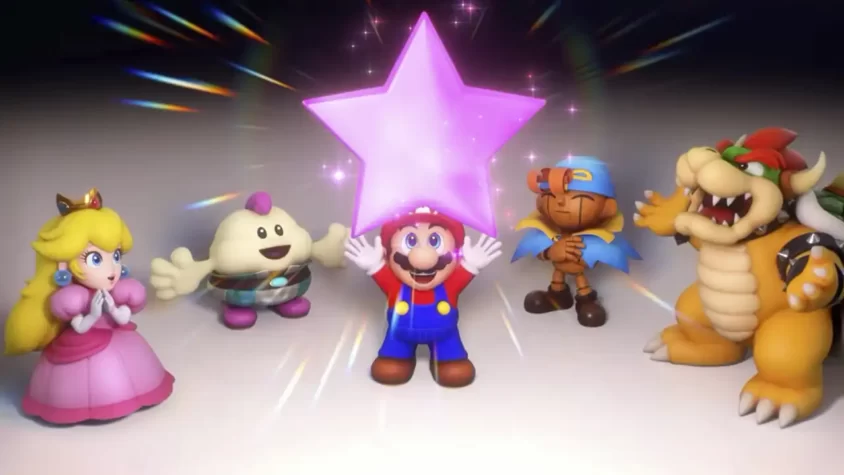 Персонажи радуются победе в Super Mario RPG
