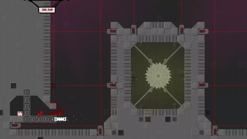 Уровень с механическими ловушками в Super Meat Boy