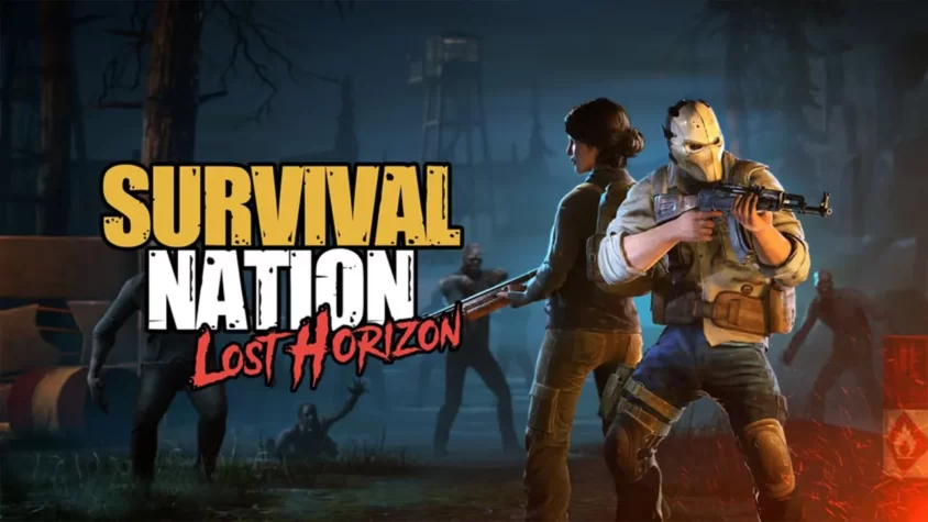 Survival Nation: Lost Horizon Обложка игры с персонажами, сражающимися с зомби