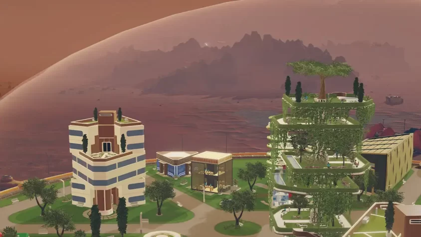 Изображение с игрой Surviving Mars, показывающее детали базы