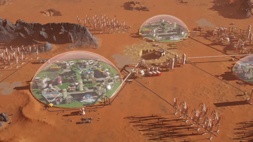 Изображение с Surviving Mars, показывающее развитие базы