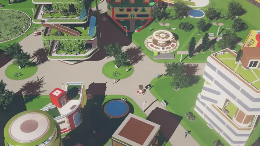 Картинка с Surviving Mars с детальной проработкой зон внутри купола