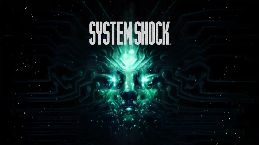 Обложка игры System Shock с SHODAN в центре Неоновое лицо ИИ в темноте, от которого сразу понятно — выжить будет непросто