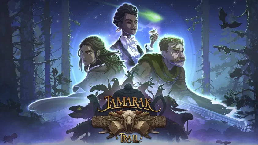 Обложка игры Tamarak Trail с изображением главных героев и мистической атмосферы