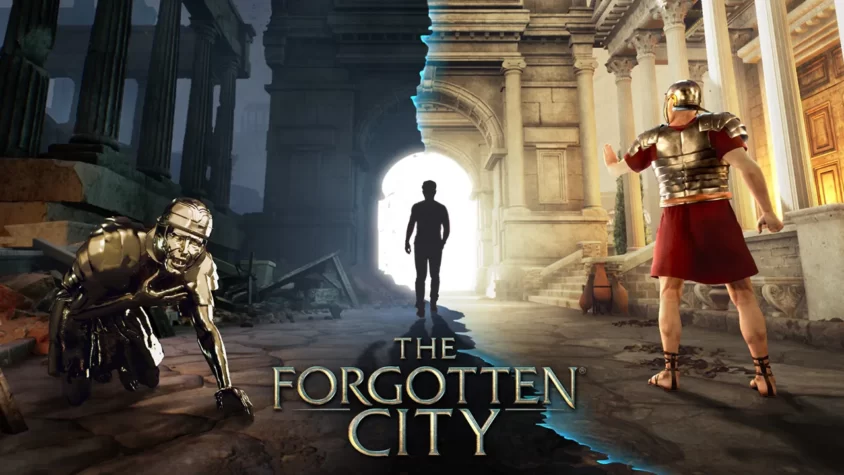 Обложка игры The Forgotten City Обложка игры The Forgotten City, изображающая древний разрушенный город и двух персонажей на фоне контраста времён