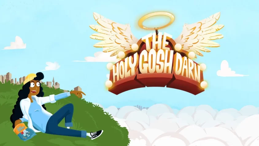 The Holy Gosh Darn Обложка игры с ангельскими крыльями и сияющим нимбом