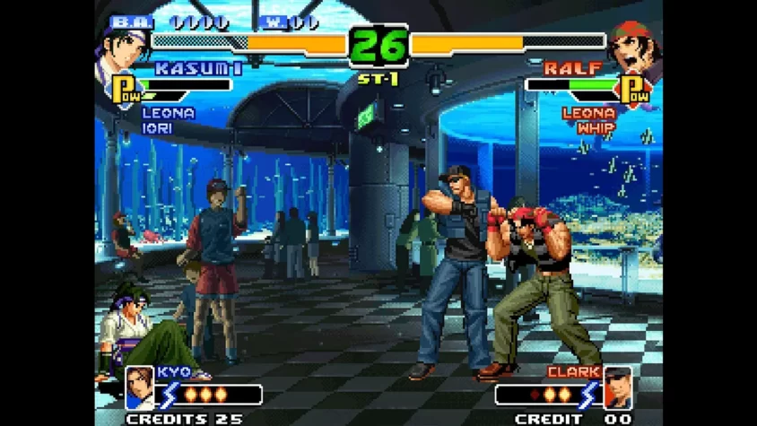 Бой на фоне аквариума в The King of Fighters 2000