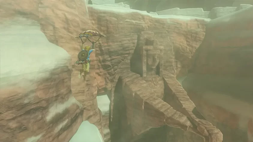 Линк с парашютом в игре 'The Legend of Zelda: Breath of the Wild'
