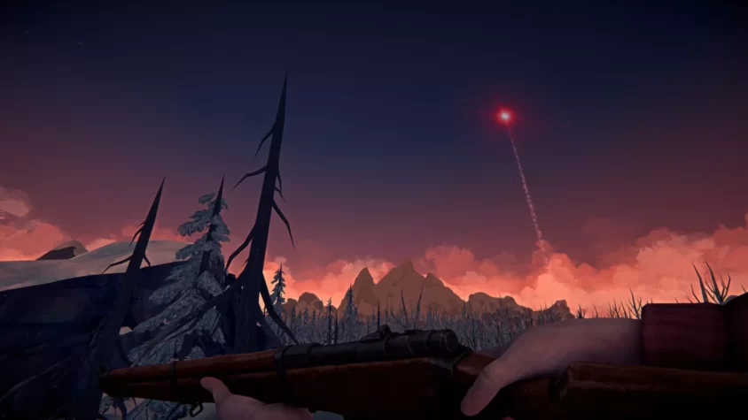 Красный сигнал в The Long Dark с ружьем в руках