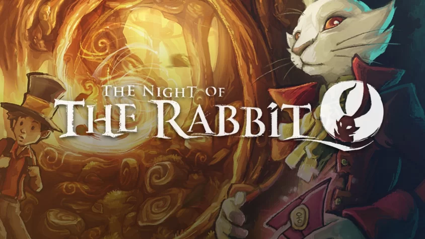 Обложка игры The Night of the Rabbit с мистическим кроликом и мальчиком, попавшими в странный мир