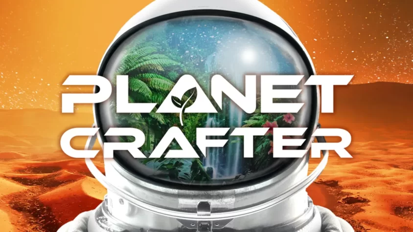 Обложка игры The Planet Crafter с изображением астронавта и тропической растительности