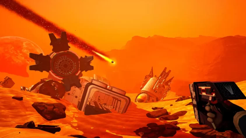 Руины и разрушенные аппараты на марсианской планете в игре The Planet Crafter