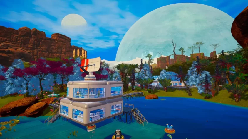Ночное освещение в лаборатории с флуоресцентными кристаллами в The Planet Crafter