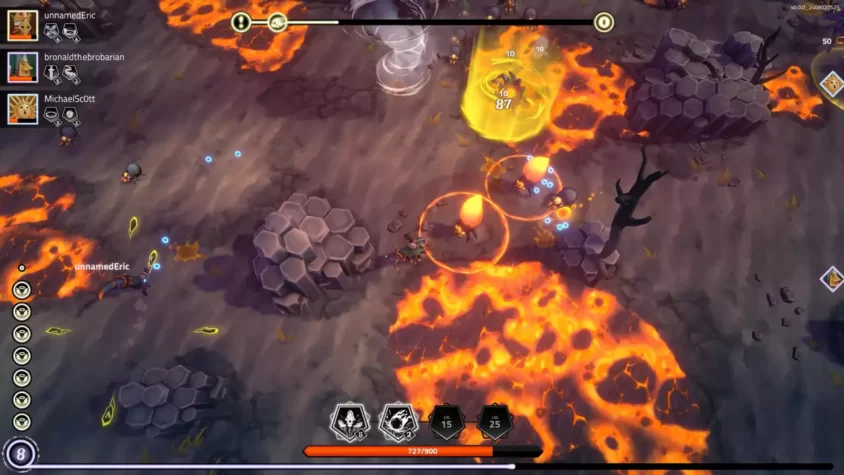 Геймплей на вулканической локации в The Spell Brigade